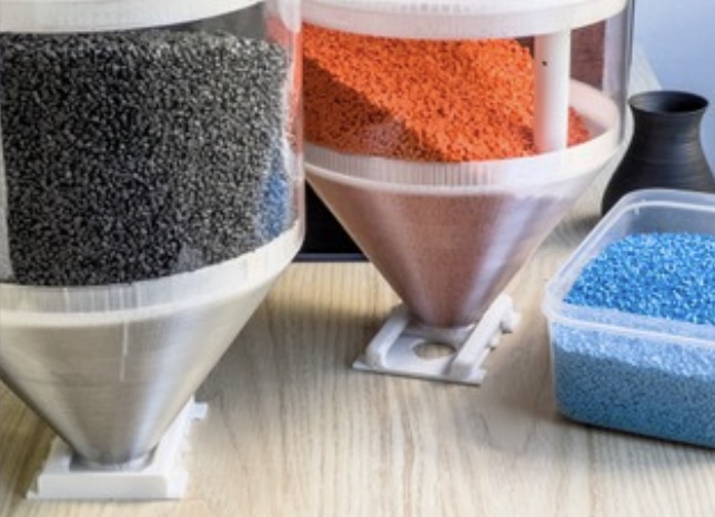 Recycled plastic pellets in a range of colours
