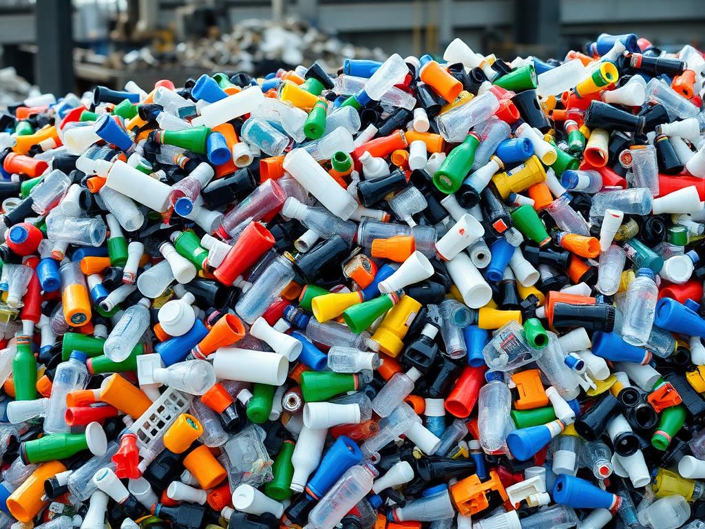 Sorted hard plastic waste — bottles, containers and rigid parts — at a recycling facility