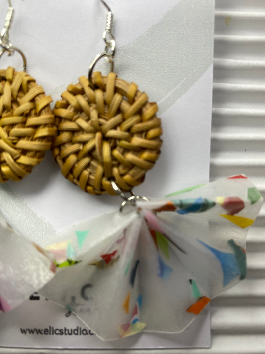 Earrings - Terrazzo Pleated Dangle - Upcycled Plastic