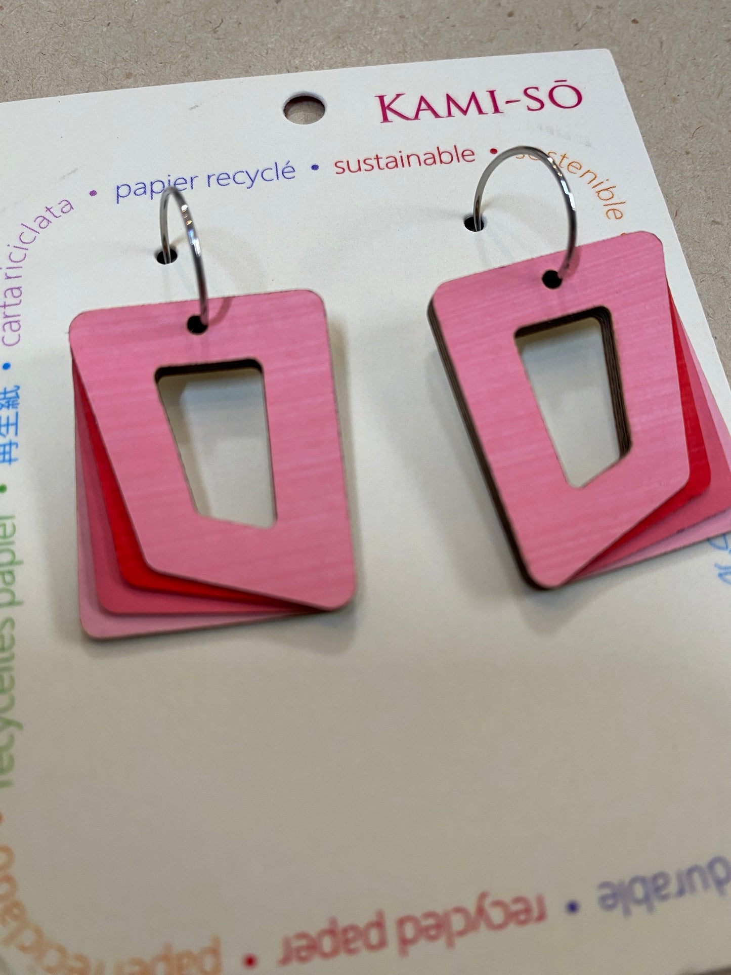 Earrings - Rectangle Layered - Recycled Paper