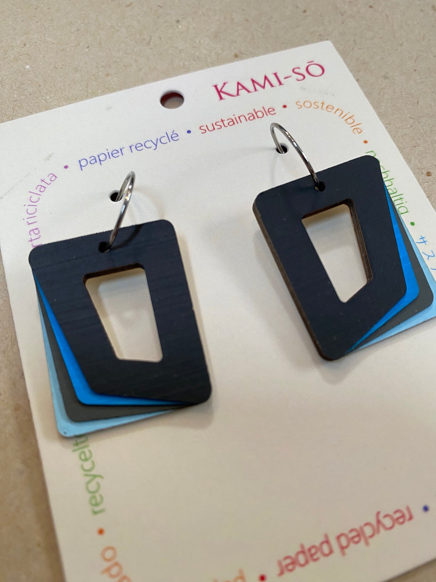 Earrings - Rectangle Layered - Recycled Paper