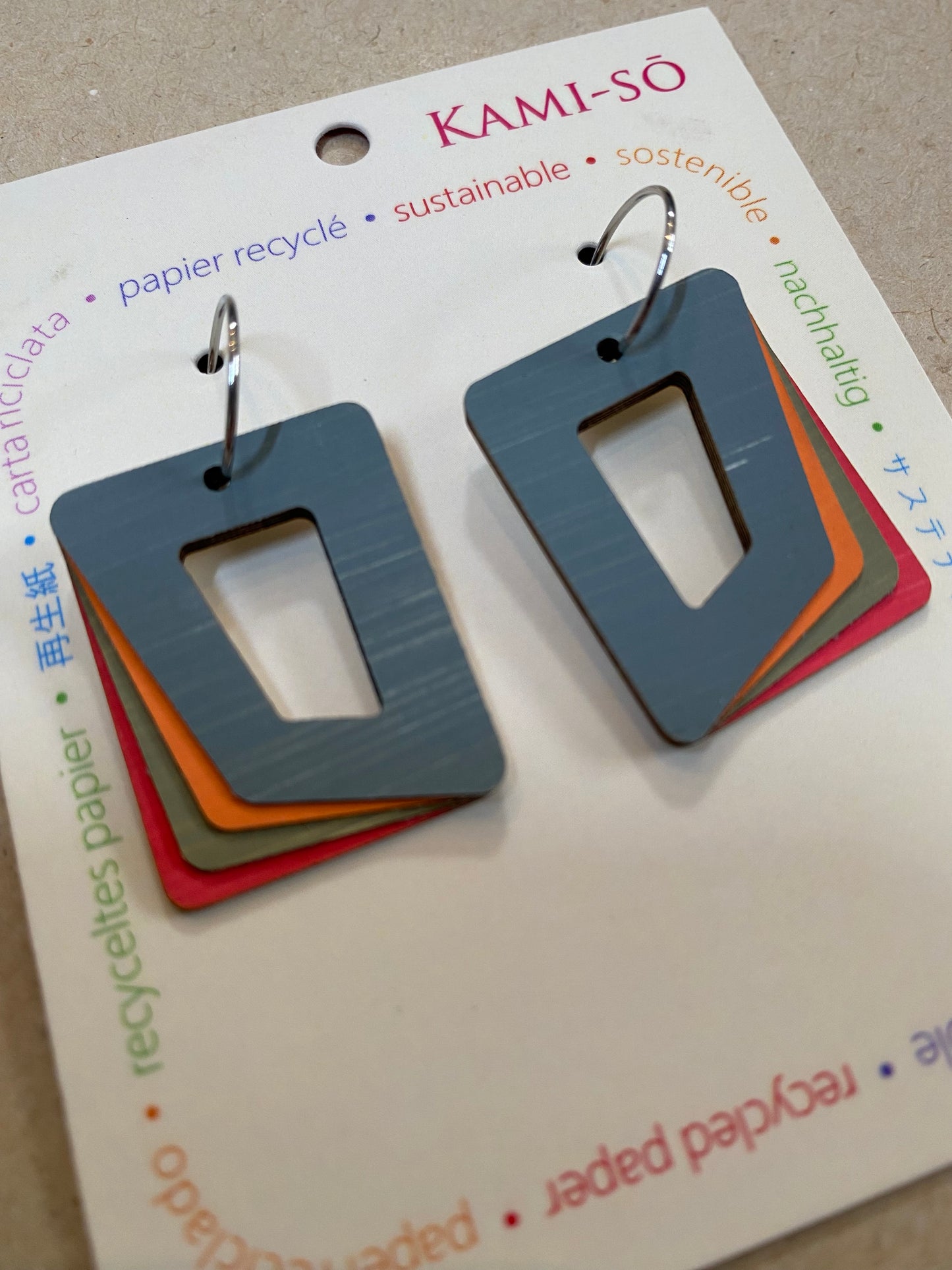 Earrings - Rectangle Layered - Recycled Paper