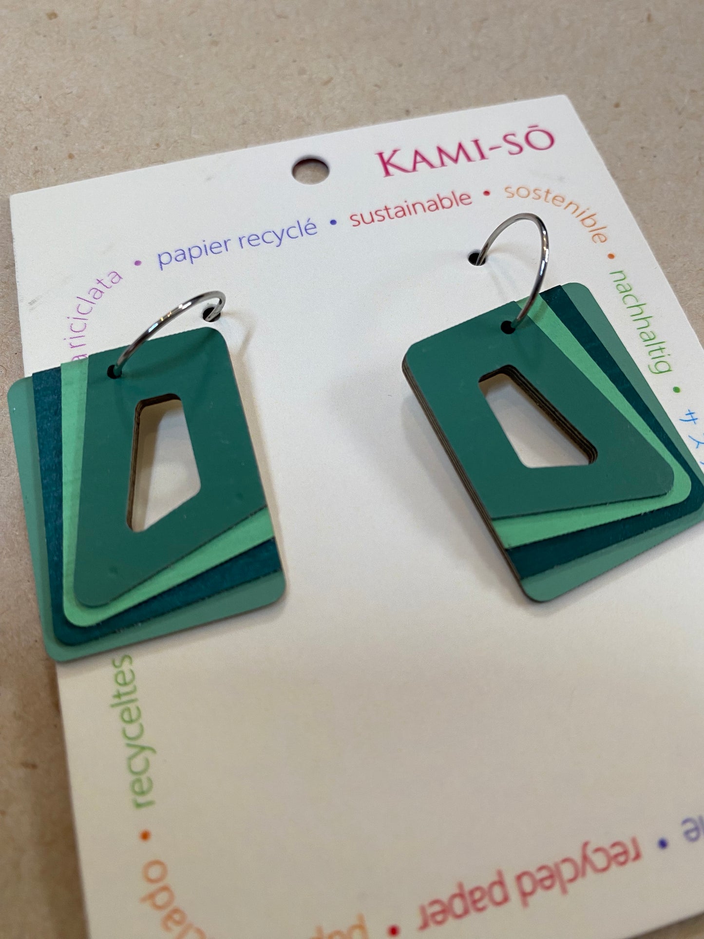 Earrings - Rectangle Layered - Recycled Paper