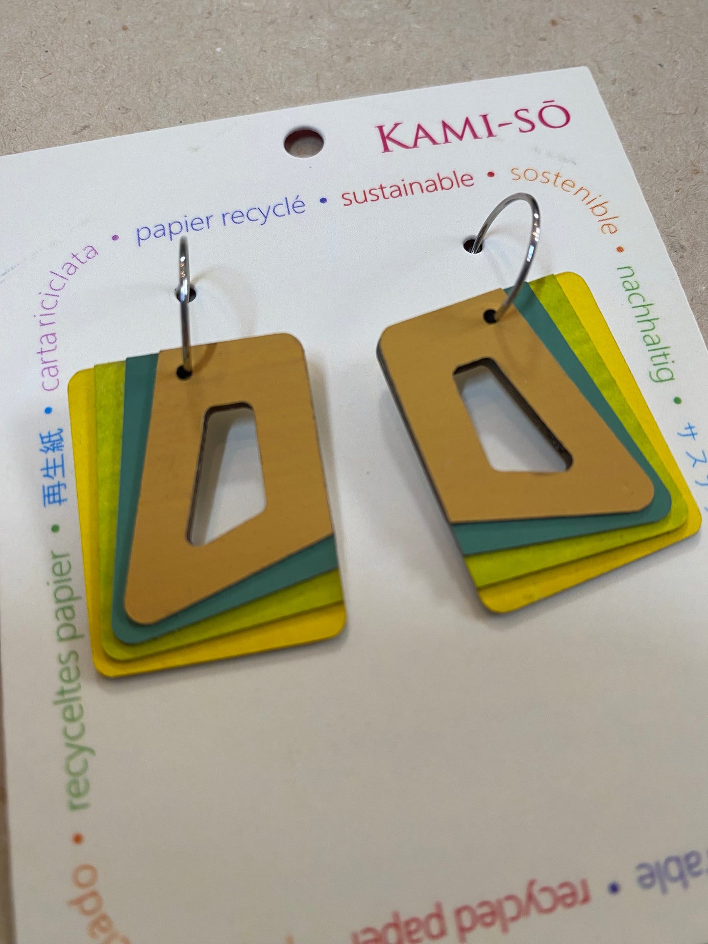 Earrings - Rectangle Layered - Recycled Paper